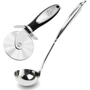 imageZulay Premium 13 Inch Stainless Steel Ladle with Comfortable Grip and Premium Pizza Cutter  Durable Stainless Steel