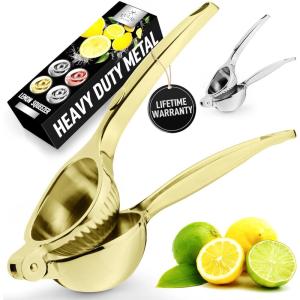 imageZulay Premium Quality Metal Lemon Squeezer Citrus Juicer Manual Press for Extracting the Most Juice Possible  PurpleGold