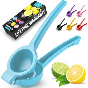 imageZulay Premium Quality Metal Lemon Squeezer Citrus Juicer Manual Press for Extracting the Most Juice Possible  PurpleLight Blue