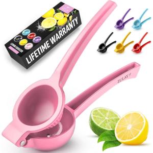imageZulay Premium Quality Metal Lemon Squeezer Citrus Juicer Manual Press for Extracting the Most Juice Possible  PurplePink