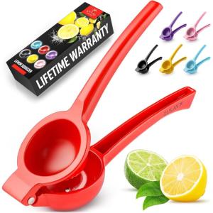 imageZulay Premium Quality Metal Lemon Squeezer Citrus Juicer Manual Press for Extracting the Most Juice Possible  PurpleRed