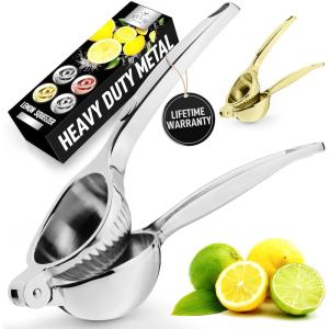 imageZulay Premium Quality Metal Lemon Squeezer Citrus Juicer Manual Press for Extracting the Most Juice Possible  PurpleShiny Silver