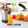imageZulay Citrus Juicer Electric  Stainless Steel Orange Juicer With 160W Powerful Motor  Interchangeable Cones For All Citrus  Filters Out Seeds ampamp Pulp  DishwasherSafe Parts  BlueBlack Lux