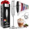 imageZulay Kitchen Powerful Double Whisk Milk Frother Handheld  Foam Maker With Stand  Whisk Drink Mixer for Coffee Mini Foamer for Latte Matcha Frappe Hot Chocolate ampamp Cappuccino Blizzard WhiteBright Silver