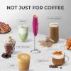 imageZulay Kitchen Powerful Double Whisk Milk Frother Handheld  Foam Maker With Stand  Whisk Drink Mixer for Coffee Mini Foamer for Latte Matcha Frappe Hot Chocolate ampamp Cappuccino Blizzard WhitePink  Gold