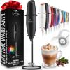 imageZulay Kitchen Powerful Double Whisk Milk Frother Handheld  Foam Maker With Stand  Whisk Drink Mixer for Coffee Mini Foamer for Latte Matcha Frappe Hot Chocolate ampamp Cappuccino Blizzard WhiteBlack Exec Series