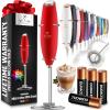 imageZulay Kitchen Powerful Double Whisk Milk Frother Handheld  Foam Maker With Stand  Whisk Drink Mixer for Coffee Mini Foamer for Latte Matcha Frappe Hot Chocolate ampamp Cappuccino Blizzard WhiteCardinal Red