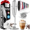 imageZulay Kitchen Powerful Double Whisk Milk Frother Handheld  Foam Maker With Stand  Whisk Drink Mixer for Coffee Mini Foamer for Latte Matcha Frappe Hot Chocolate ampamp Cappuccino Blizzard WhiteBright Silver