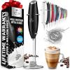 imageZulay Kitchen Powerful Double Whisk Milk Frother Handheld  Foam Maker With Stand  Whisk Drink Mixer for Coffee Mini Foamer for Latte Matcha Frappe Hot Chocolate ampamp Cappuccino Blizzard WhiteMetallic Black
