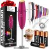 imageZulay Kitchen Powerful Double Whisk Milk Frother Handheld  Foam Maker With Stand  Whisk Drink Mixer for Coffee Mini Foamer for Latte Matcha Frappe Hot Chocolate ampamp Cappuccino Blizzard WhitePink  Gold