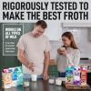 imageZulay Kitchen Powerful Double Whisk Milk Frother Handheld  Foam Maker With Stand  Whisk Drink Mixer for Coffee Mini Foamer for Latte Matcha Frappe Hot Chocolate ampamp Cappuccino Blizzard WhiteFire Red