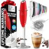 imageZulay Kitchen Powerful Double Whisk Milk Frother Handheld  Foam Maker With Stand  Whisk Drink Mixer for Coffee Mini Foamer for Latte Matcha Frappe Hot Chocolate ampamp Cappuccino Blizzard WhiteCardinal Red