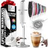 imageZulay Kitchen Powerful Double Whisk Milk Frother Handheld  Foam Maker With Stand  Whisk Drink Mixer for Coffee Mini Foamer for Latte Matcha Frappe Hot Chocolate ampamp Cappuccino Blizzard WhiteBlizzard White