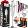 imageZulay Kitchen Powerful Double Whisk Milk Frother Handheld  Foam Maker With Stand  Whisk Drink Mixer for Coffee Mini Foamer for Latte Matcha Frappe Hot Chocolate ampamp Cappuccino Blizzard WhiteMarble