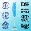 imageZulay Kitchen Powerful Double Whisk Milk Frother Handheld  Foam Maker With Stand  Whisk Drink Mixer for Coffee Mini Foamer for Latte Matcha Frappe Hot Chocolate ampamp Cappuccino Blizzard WhiteBlue Teal