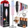 imageZulay Kitchen Powerful Double Whisk Milk Frother Handheld  Foam Maker With Stand  Whisk Drink Mixer for Coffee Mini Foamer for Latte Matcha Frappe Hot Chocolate ampamp Cappuccino Blizzard WhiteLavender Blush