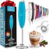 imageZulay Kitchen Powerful Double Whisk Milk Frother Handheld  Foam Maker With Stand  Whisk Drink Mixer for Coffee Mini Foamer for Latte Matcha Frappe Hot Chocolate ampamp Cappuccino Blizzard WhiteBlue Teal
