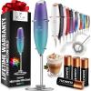 imageZulay Kitchen Powerful Double Whisk Milk Frother Handheld  Foam Maker With Stand  Whisk Drink Mixer for Coffee Mini Foamer for Latte Matcha Frappe Hot Chocolate ampamp Cappuccino Blizzard WhiteAurora Lights