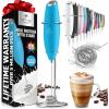 imageZulay Kitchen Powerful Double Whisk Milk Frother Handheld  Foam Maker With Stand  Whisk Drink Mixer for Coffee Mini Foamer for Latte Matcha Frappe Hot Chocolate ampamp Cappuccino Blizzard WhiteBlue Teal