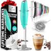 imageZulay Kitchen Powerful Double Whisk Milk Frother Handheld  Foam Maker With Stand  Whisk Drink Mixer for Coffee Mini Foamer for Latte Matcha Frappe Hot Chocolate ampamp Cappuccino Blizzard WhiteCaribbean Aqua