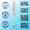 imageZulay Kitchen Powerful Double Whisk Milk Frother Handheld  Foam Maker With Stand  Whisk Drink Mixer for Coffee Mini Foamer for Latte Matcha Frappe Hot Chocolate ampamp Cappuccino Blizzard WhiteBright Silver