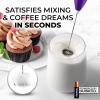 imageZulay Kitchen Powerful Double Whisk Milk Frother Handheld  Foam Maker With Stand  Whisk Drink Mixer for Coffee Mini Foamer for Latte Matcha Frappe Hot Chocolate ampamp Cappuccino Blizzard WhitePurple