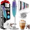 imageZulay Kitchen Powerful Double Whisk Milk Frother Handheld  Foam Maker With Stand  Whisk Drink Mixer for Coffee Mini Foamer for Latte Matcha Frappe Hot Chocolate ampamp Cappuccino Blizzard WhiteAurora Lights