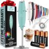 imageZulay Kitchen Powerful Double Whisk Milk Frother Handheld  Foam Maker With Stand  Whisk Drink Mixer for Coffee Mini Foamer for Latte Matcha Frappe Hot Chocolate ampamp Cappuccino Blizzard WhiteFresh Mint
