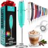 imageZulay Kitchen Powerful Double Whisk Milk Frother Handheld  Foam Maker With Stand  Whisk Drink Mixer for Coffee Mini Foamer for Latte Matcha Frappe Hot Chocolate ampamp Cappuccino Blizzard WhiteCaribbean Aqua