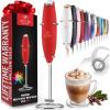 imageZulay Kitchen Powerful Double Whisk Milk Frother Handheld  Foam Maker With Stand  Whisk Drink Mixer for Coffee Mini Foamer for Latte Matcha Frappe Hot Chocolate ampamp Cappuccino Blizzard WhiteCardinal Red