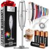 imageZulay Kitchen Powerful Double Whisk Milk Frother Handheld  Foam Maker With Stand  Whisk Drink Mixer for Coffee Mini Foamer for Latte Matcha Frappe Hot Chocolate ampamp Cappuccino Blizzard WhiteBright Silver