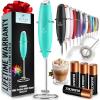 imageZulay Kitchen Powerful Double Whisk Milk Frother Handheld  Foam Maker With Stand  Whisk Drink Mixer for Coffee Mini Foamer for Latte Matcha Frappe Hot Chocolate ampamp Cappuccino Blizzard WhiteCaribbean Aqua