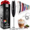 imageZulay Kitchen Powerful Double Whisk Milk Frother Handheld  Foam Maker With Stand  Whisk Drink Mixer for Coffee Mini Foamer for Latte Matcha Frappe Hot Chocolate ampamp Cappuccino Blizzard WhiteMetallic Black