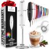 imageZulay Kitchen Powerful Double Whisk Milk Frother Handheld  Foam Maker With Stand  Whisk Drink Mixer for Coffee Mini Foamer for Latte Matcha Frappe Hot Chocolate ampamp Cappuccino Blizzard WhiteBlizzard White