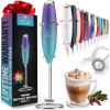 imageZulay Kitchen Powerful Double Whisk Milk Frother Handheld  Foam Maker With Stand  Whisk Drink Mixer for Coffee Mini Foamer for Latte Matcha Frappe Hot Chocolate ampamp Cappuccino Blizzard WhiteAurora Lights