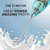 imageZulay Kitchen Powerful Double Whisk Milk Frother Handheld  Foam Maker With Stand  Whisk Drink Mixer for Coffee Mini Foamer for Latte Matcha Frappe Hot Chocolate ampamp Cappuccino Blizzard WhiteBlue Teal