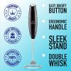 imageZulay Kitchen Powerful Double Whisk Milk Frother Handheld  Foam Maker With Stand  Whisk Drink Mixer for Coffee Mini Foamer for Latte Matcha Frappe Hot Chocolate ampamp Cappuccino Blizzard WhiteMetallic Black