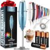 imageZulay Kitchen Powerful Double Whisk Milk Frother Handheld  Foam Maker With Stand  Whisk Drink Mixer for Coffee Mini Foamer for Latte Matcha Frappe Hot Chocolate ampamp Cappuccino Blizzard WhiteMetallic Ice Blue