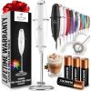 imageZulay Kitchen Powerful Double Whisk Milk Frother Handheld  Foam Maker With Stand  Whisk Drink Mixer for Coffee Mini Foamer for Latte Matcha Frappe Hot Chocolate ampamp Cappuccino Blizzard WhiteBlizzard White