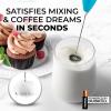 imageZulay Kitchen Powerful Double Whisk Milk Frother Handheld  Foam Maker With Stand  Whisk Drink Mixer for Coffee Mini Foamer for Latte Matcha Frappe Hot Chocolate ampamp Cappuccino Blizzard WhiteBlue Teal