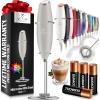 imageZulay Kitchen Powerful Double Whisk Milk Frother Handheld  Foam Maker With Stand  Whisk Drink Mixer for Coffee Mini Foamer for Latte Matcha Frappe Hot Chocolate ampamp Cappuccino Blizzard WhiteGray