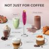 imageZulay Kitchen Powerful Double Whisk Milk Frother Handheld  Foam Maker With Stand  Whisk Drink Mixer for Coffee Mini Foamer for Latte Matcha Frappe Hot Chocolate ampamp Cappuccino Blizzard WhitePink  Gold