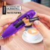 imageZulay Kitchen Powerful Double Whisk Milk Frother Handheld  Foam Maker With Stand  Whisk Drink Mixer for Coffee Mini Foamer for Latte Matcha Frappe Hot Chocolate ampamp Cappuccino Blizzard WhitePurple