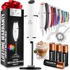imageZulay Kitchen Powerful Double Whisk Milk Frother Handheld  Foam Maker With Stand  Whisk Drink Mixer for Coffee Mini Foamer for Latte Matcha Frappe Hot Chocolate ampamp Cappuccino Blizzard WhiteWhite  Black