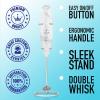 imageZulay Kitchen Powerful Double Whisk Milk Frother Handheld  Foam Maker With Stand  Whisk Drink Mixer for Coffee Mini Foamer for Latte Matcha Frappe Hot Chocolate ampamp Cappuccino Blizzard WhiteCrystal Quartz