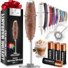 imageZulay Kitchen Powerful Double Whisk Milk Frother Handheld  Foam Maker With Stand  Whisk Drink Mixer for Coffee Mini Foamer for Latte Matcha Frappe Hot Chocolate ampamp Cappuccino Blizzard WhiteWalnut