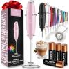 imageZulay Kitchen Powerful Double Whisk Milk Frother Handheld  Foam Maker With Stand  Whisk Drink Mixer for Coffee Mini Foamer for Latte Matcha Frappe Hot Chocolate ampamp Cappuccino Blizzard WhiteCotton Candy