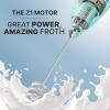 imageZulay Kitchen Powerful Double Whisk Milk Frother Handheld  Foam Maker With Stand  Whisk Drink Mixer for Coffee Mini Foamer for Latte Matcha Frappe Hot Chocolate ampamp Cappuccino Blizzard WhiteBright Silver