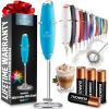imageZulay Kitchen Powerful Double Whisk Milk Frother Handheld  Foam Maker With Stand  Whisk Drink Mixer for Coffee Mini Foamer for Latte Matcha Frappe Hot Chocolate ampamp Cappuccino Blizzard WhiteBlue Teal