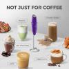 imageZulay Kitchen Powerful Double Whisk Milk Frother Handheld  Foam Maker With Stand  Whisk Drink Mixer for Coffee Mini Foamer for Latte Matcha Frappe Hot Chocolate ampamp Cappuccino Blizzard WhitePurple